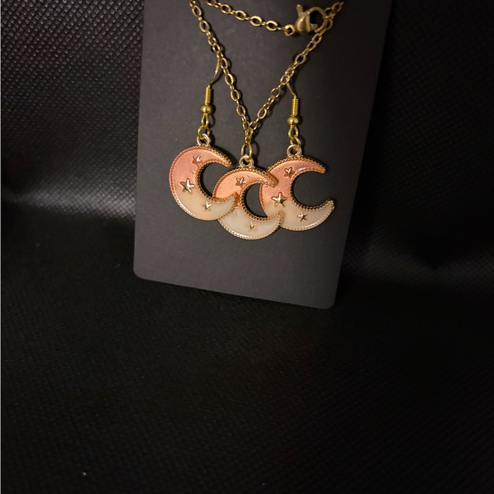Chic Gold and Pink Crescent Necklace Trio